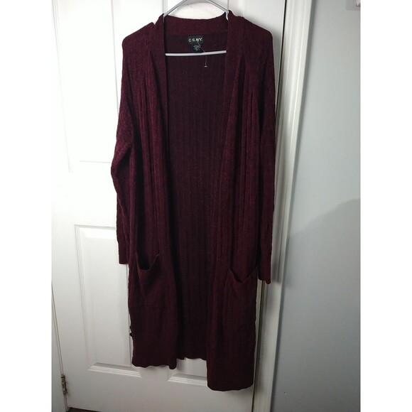 CENY Woman M Burgundy Duster Cardigan Sweater Pockets LS Casual Comfort NWOT - Picture 1 of 8
